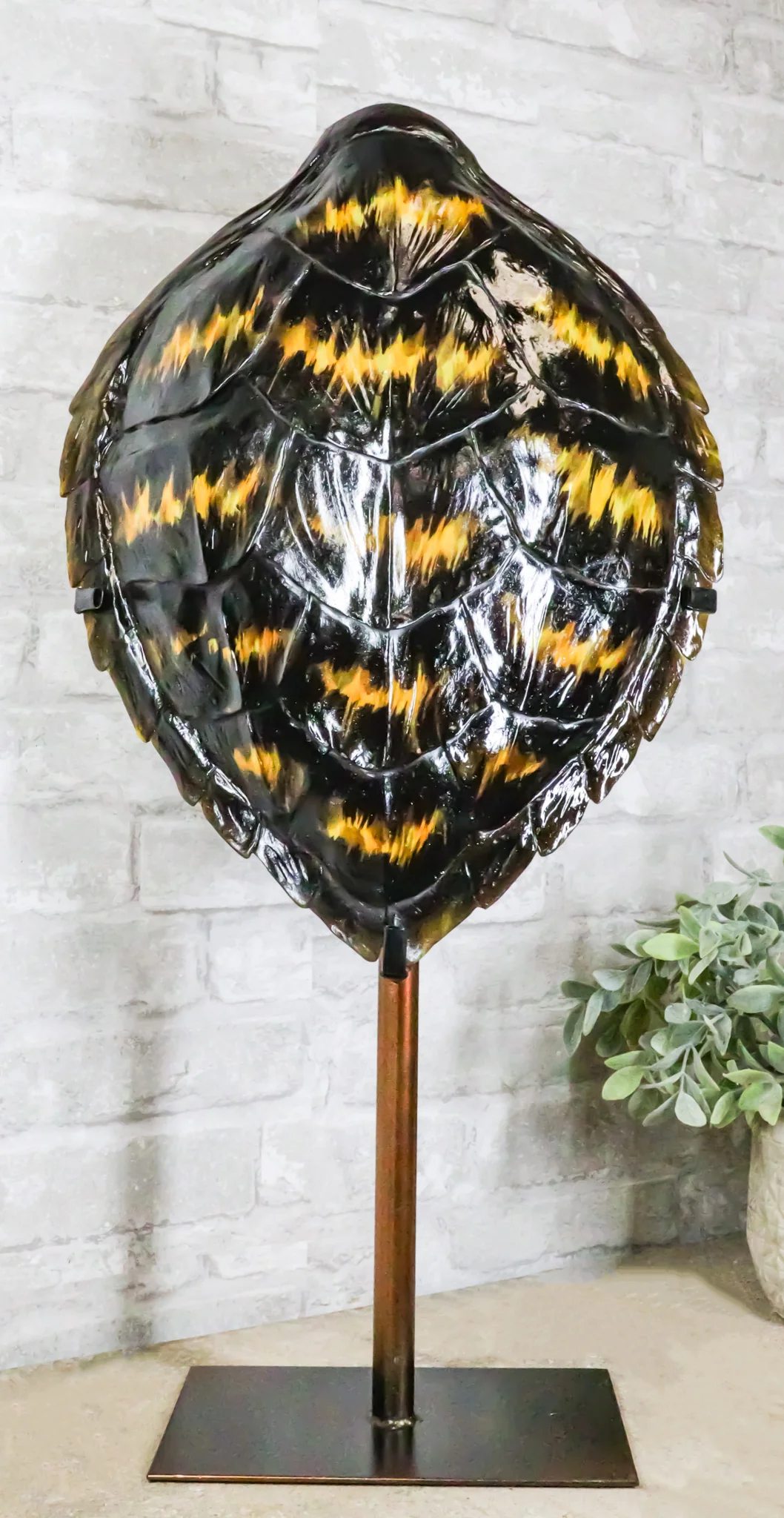Nautical Marine Black Tone Faux Hawksbill Turtle Shell Sculpture With Pole Stand - Image 10