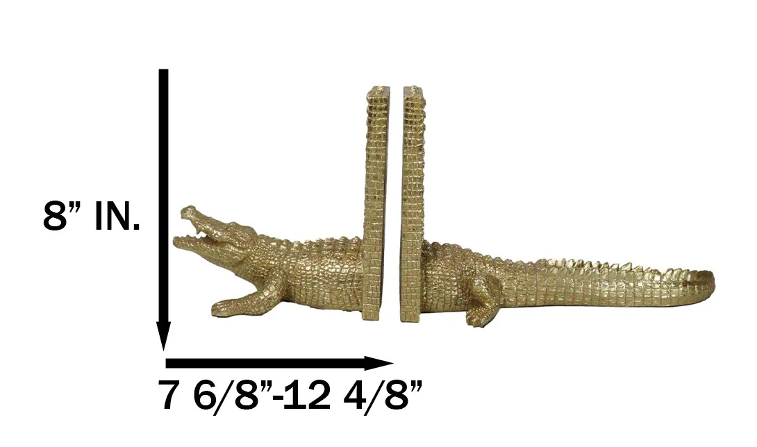 Nautical Marine Faux Gold Crocodile Alligator Head And Tail Bookends Pair Set - Image 2
