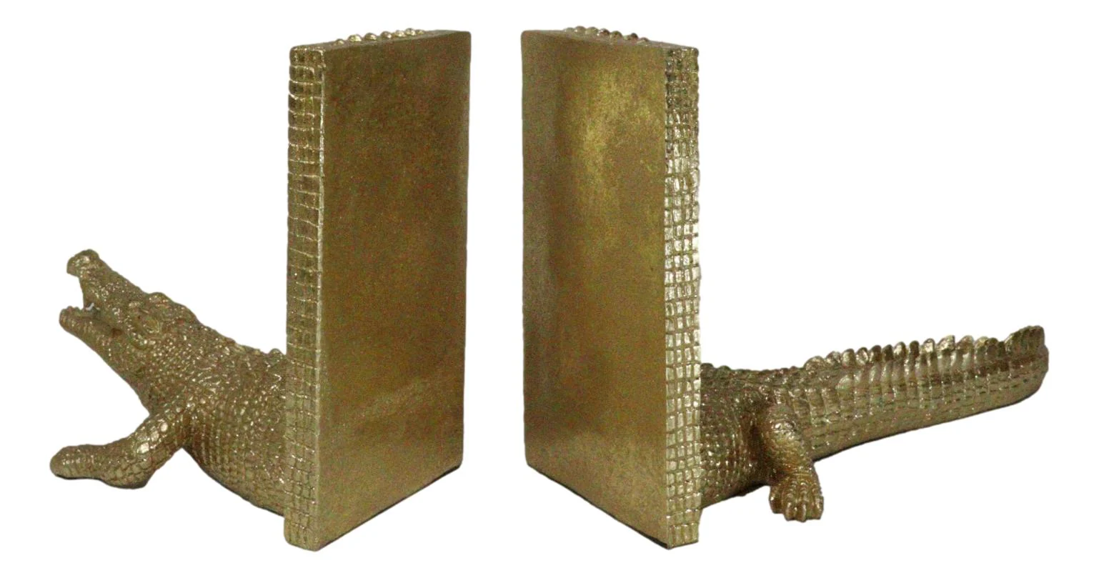 Nautical Marine Faux Gold Crocodile Alligator Head And Tail Bookends Pair Set - Image 3