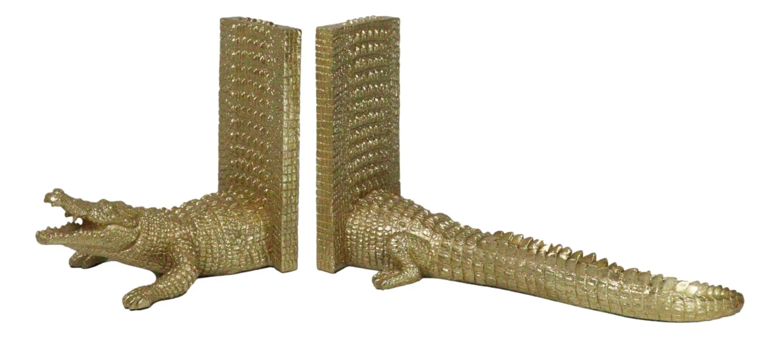 Nautical Marine Faux Gold Crocodile Alligator Head And Tail Bookends Pair Set - Image 6