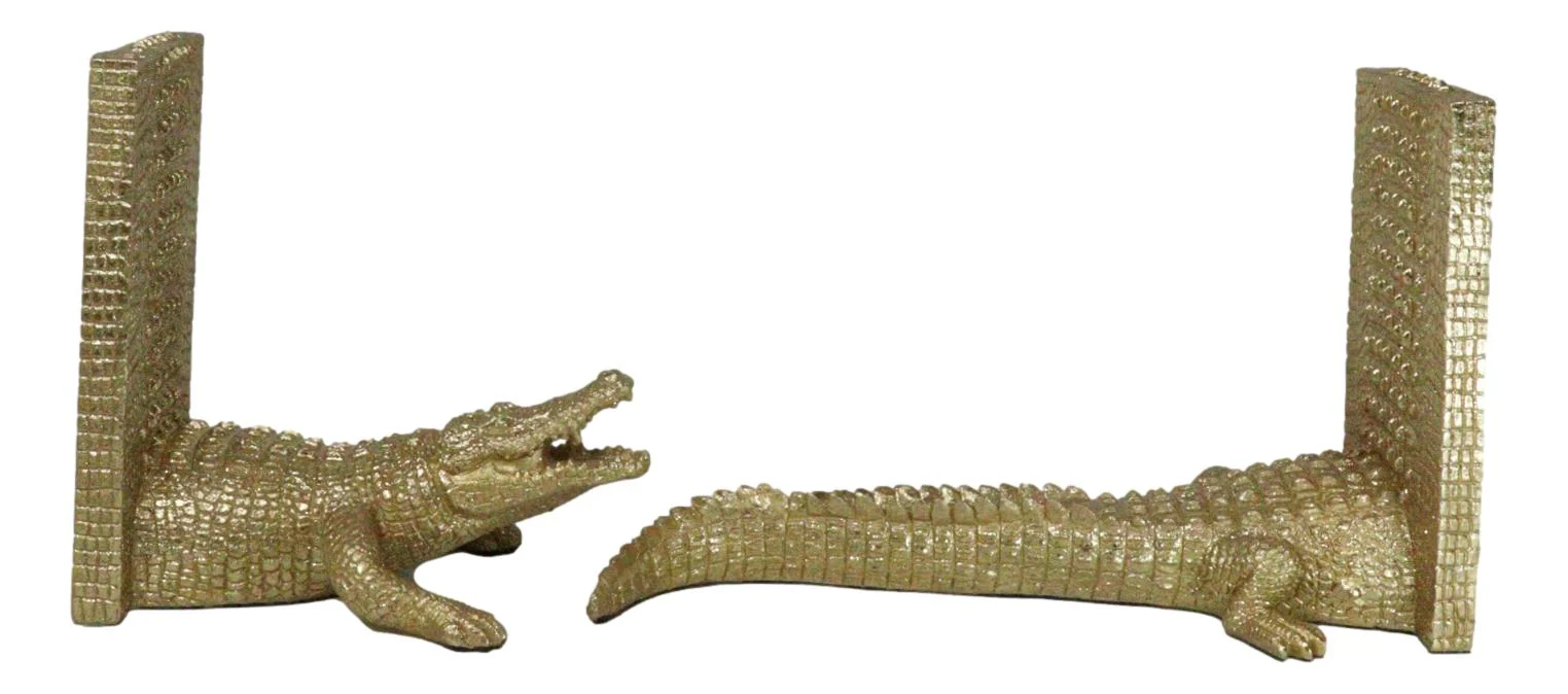 Nautical Marine Faux Gold Crocodile Alligator Head And Tail Bookends Pair Set - Image 7
