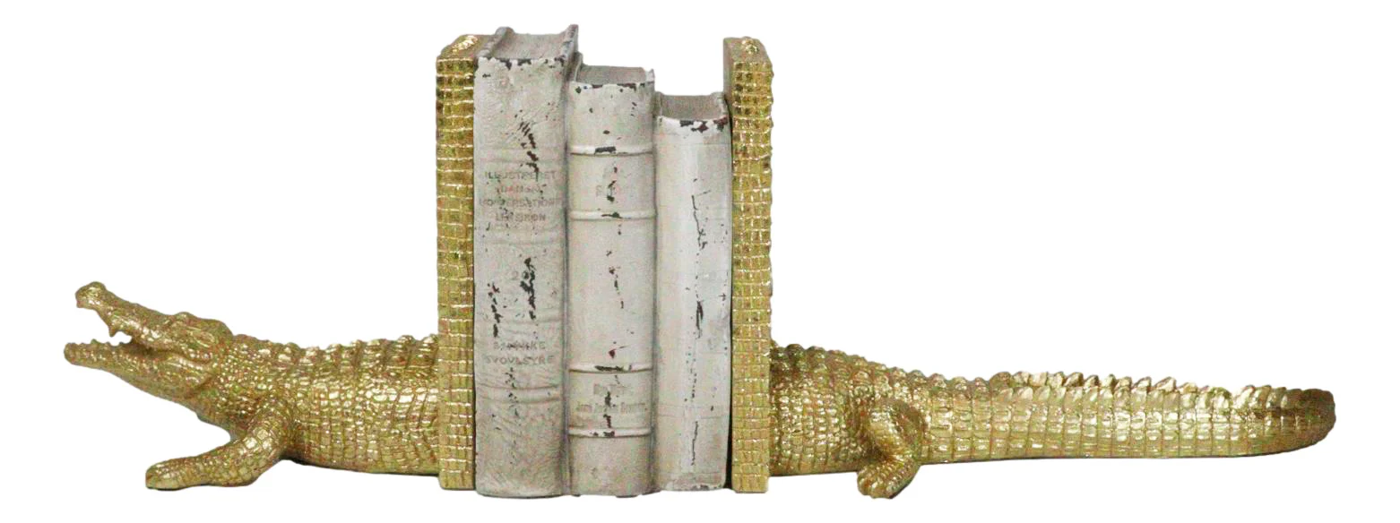 Nautical Marine Faux Gold Crocodile Alligator Head And Tail Bookends Pair Set - Image 8