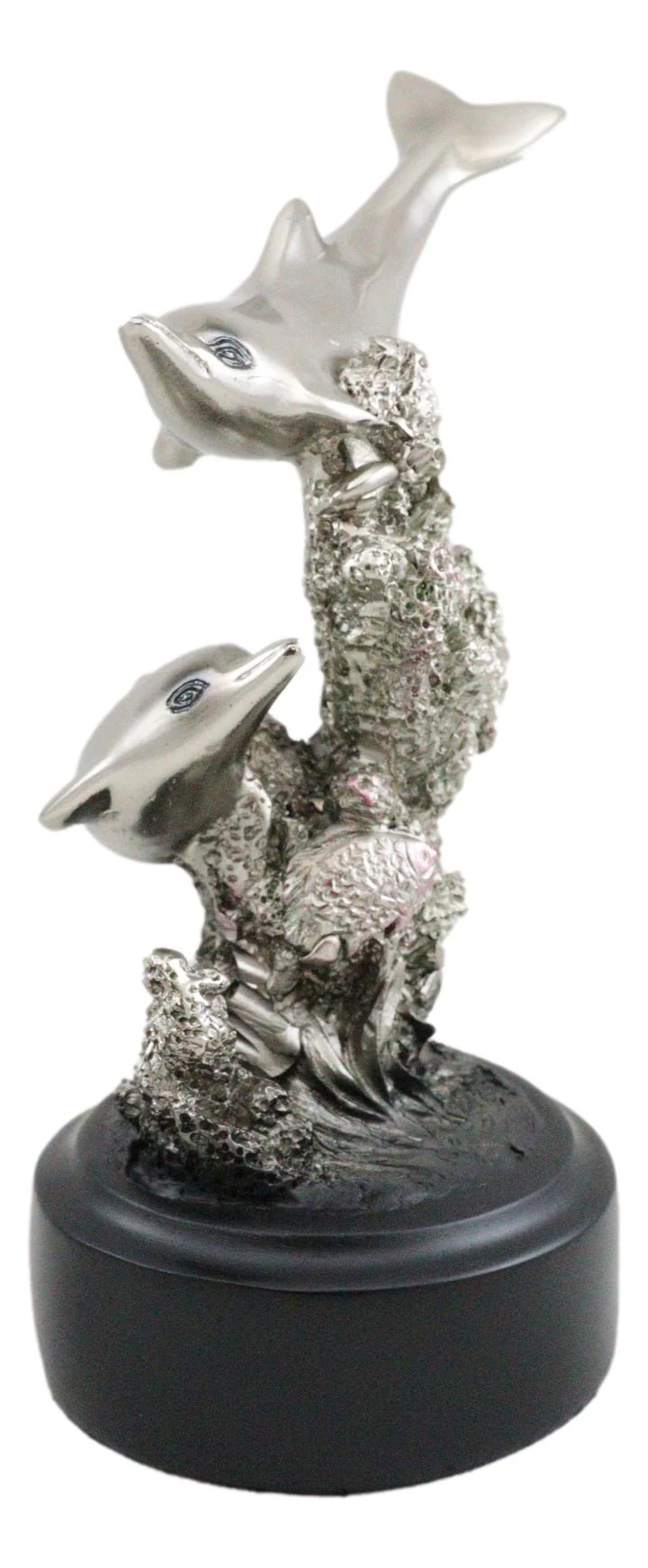 Nautical Marine Sea Gay Dolphins By Coral Reef Silver Electroplated Figurine - Image 4