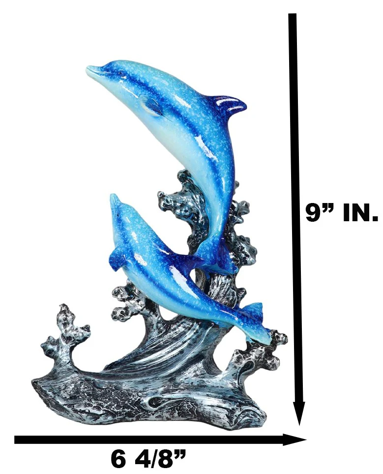 Nautical Marine Sea Ocean 2 Blue Dolphins Leaping Out Of The Reef Waves Figurine - Image 4
