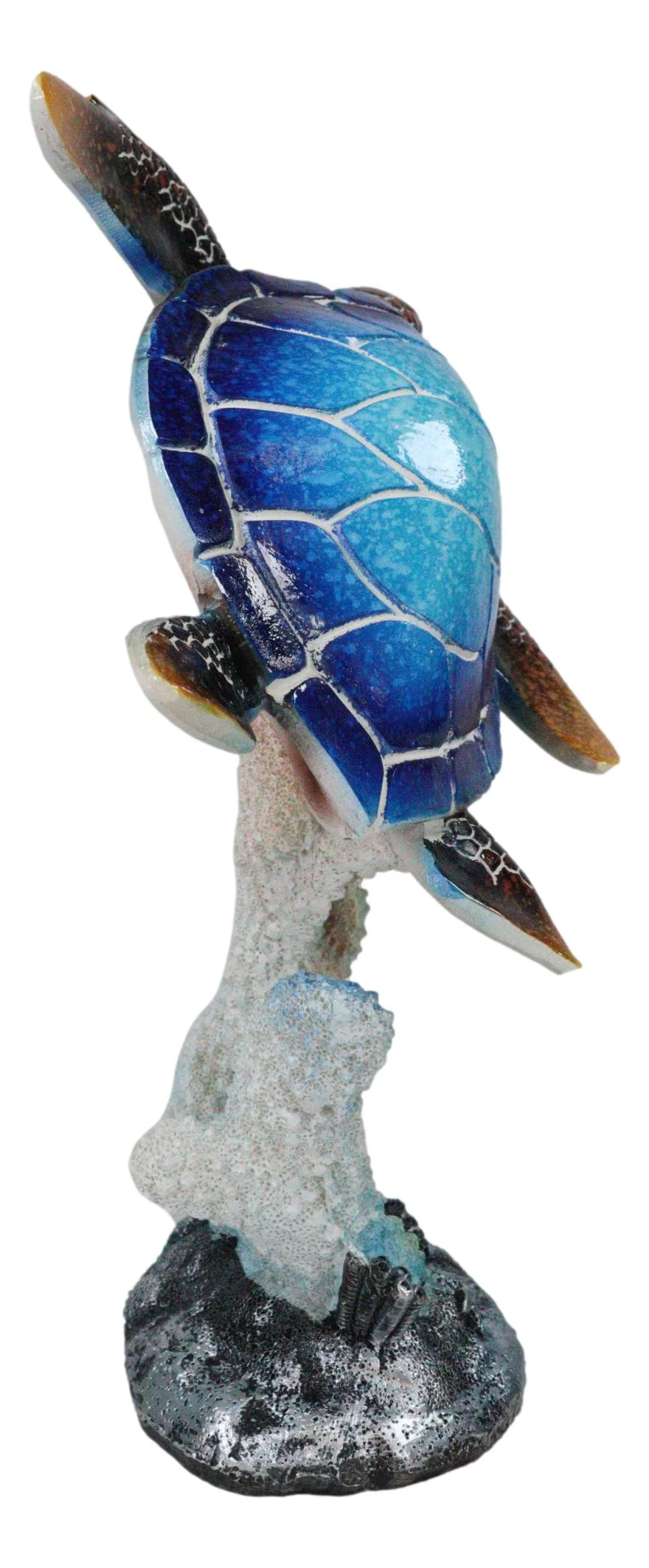 Nautical Ocean Blue Giant Sea Turtle Swimming By White Corals Figurine 8.75"H - Image 2