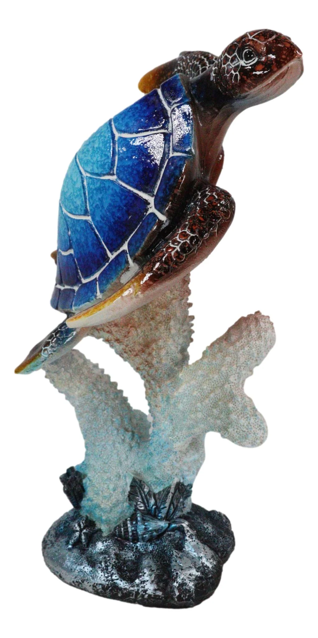 Nautical Ocean Blue Giant Sea Turtle Swimming By White Corals Figurine 8.75"H - Image 3