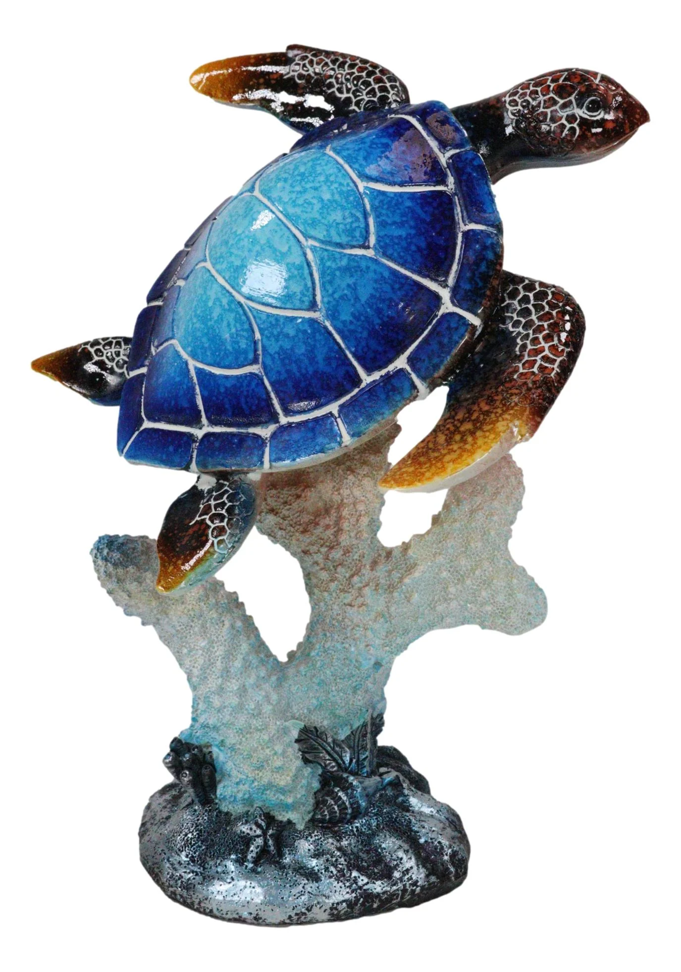 Nautical Ocean Blue Giant Sea Turtle Swimming By White Corals Figurine 8.75"H - Image 4