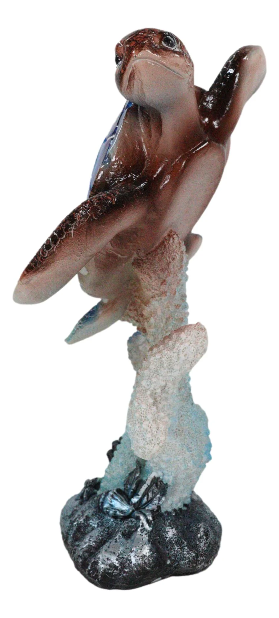 Nautical Ocean Blue Giant Sea Turtle Swimming By White Corals Figurine 8.75"H - Image 5