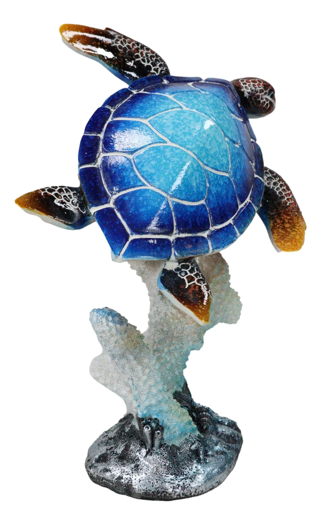 Nautical Ocean Blue Giant Sea Turtle Swimming By White Corals Figurine 8.75"H - Image 6
