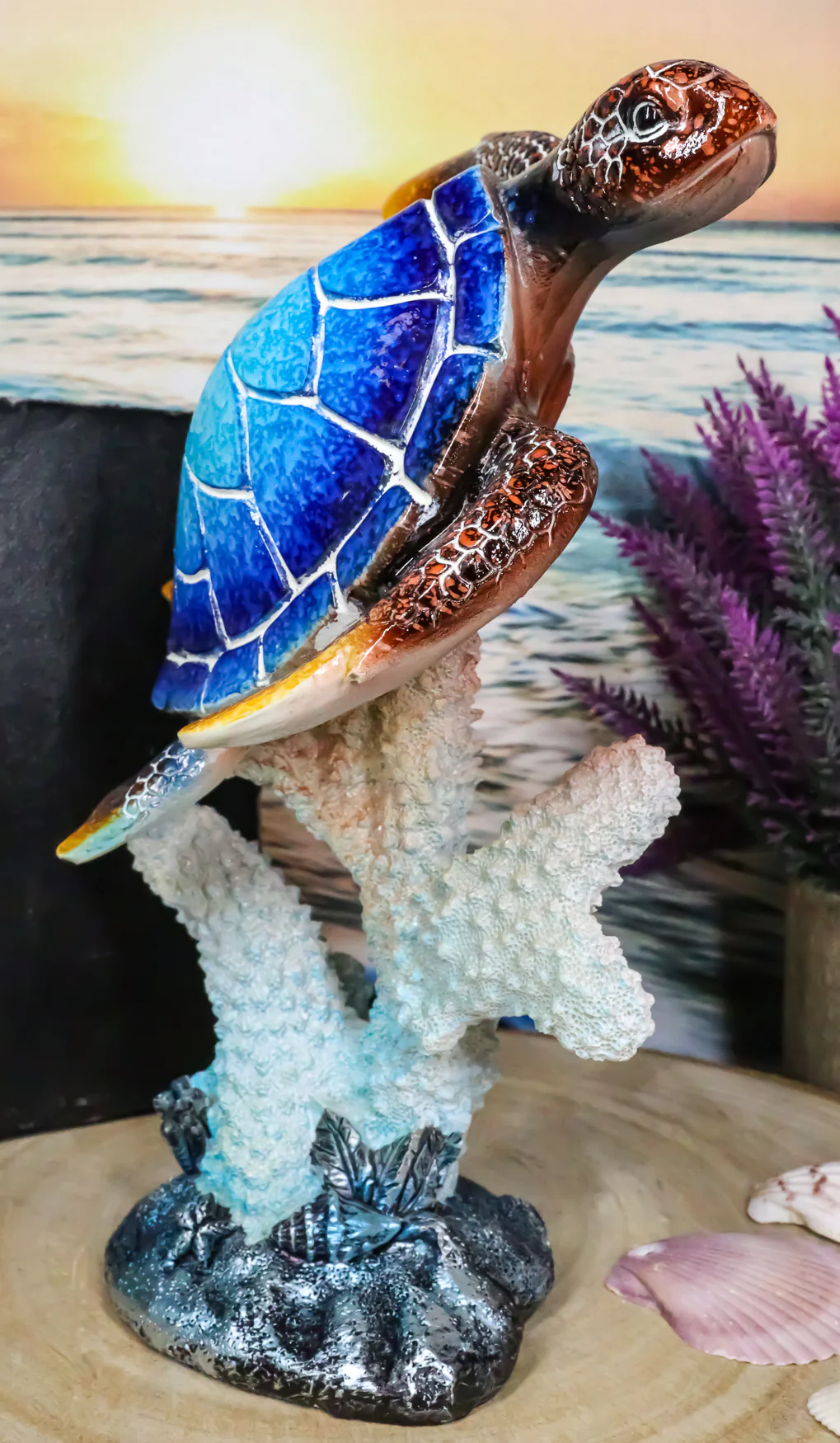 Nautical Ocean Blue Giant Sea Turtle Swimming By White Corals Figurine 8.75"H - Image 8