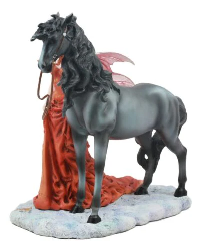 Nene Thomas Echoes of Autumn Fall Fairy Strolling With Black Beauty Horse Statue - Image 2