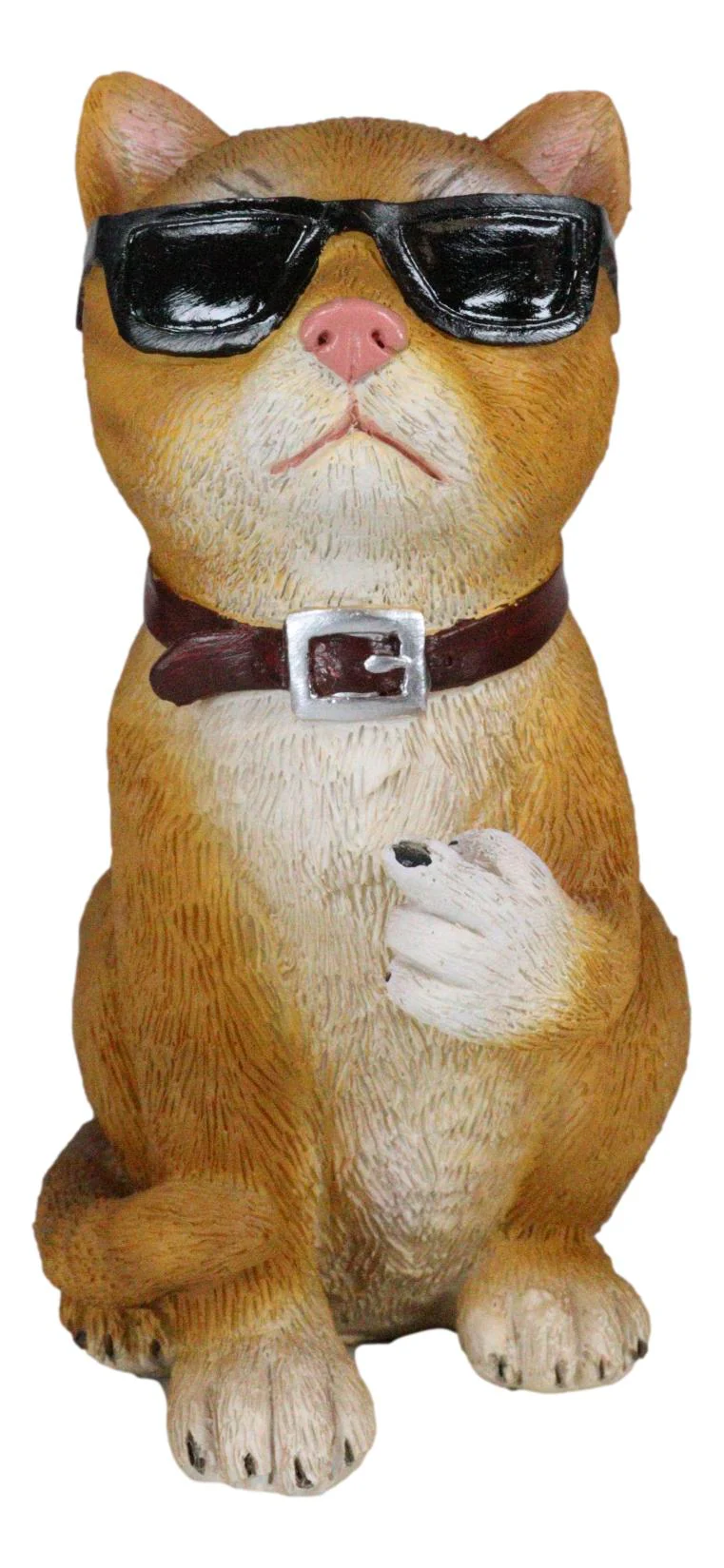 No Pussies Here! Tabby Cat With Shades Flipping The Bird Middle Finger Figurine - Image 4