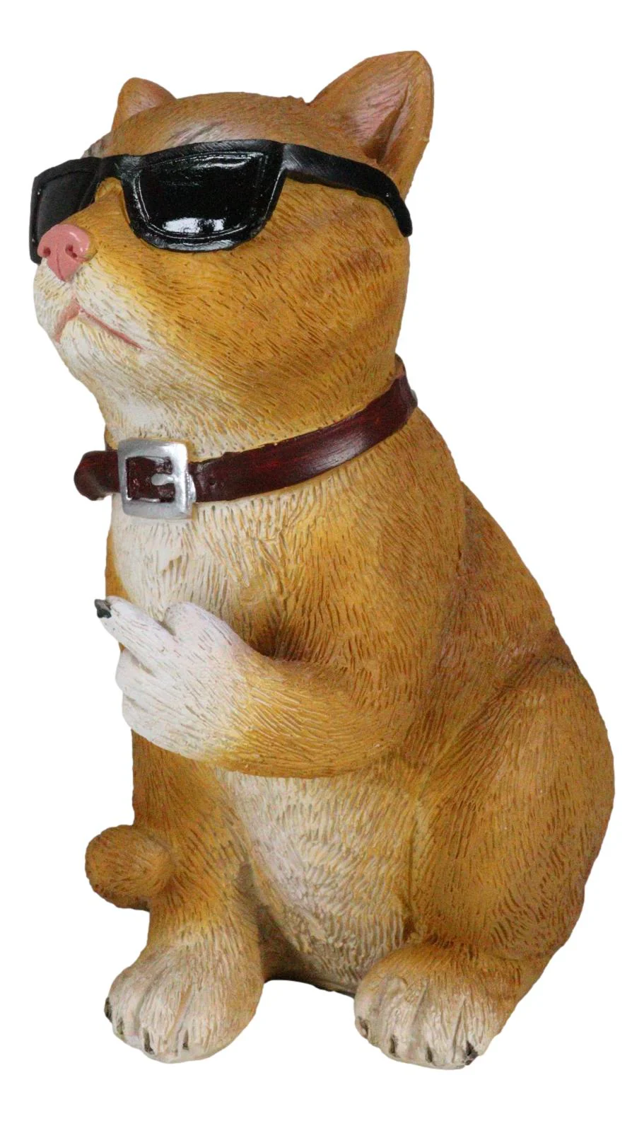 No Pussies Here! Tabby Cat With Shades Flipping The Bird Middle Finger Figurine - Image 7