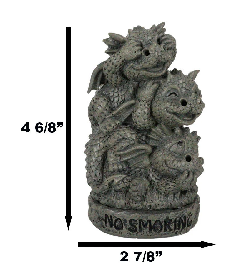 No Smoking See Hear Speak No Evil Whimsical Dragons Backflow Incense Burner - Image 3
