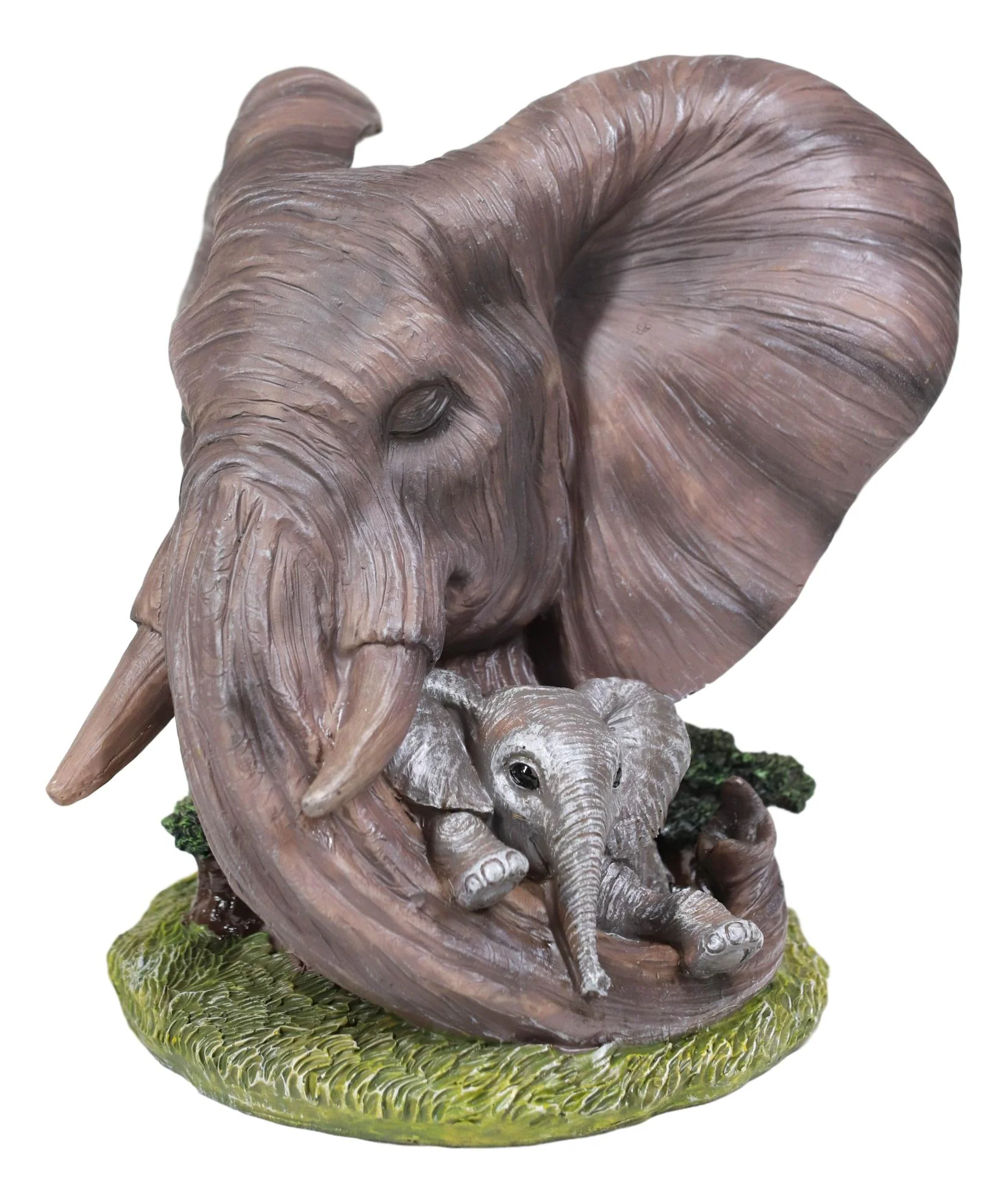 Noble Guardian Safari Elephant Protecting Calf by Green Grasslands Statue 12" H - Image 6