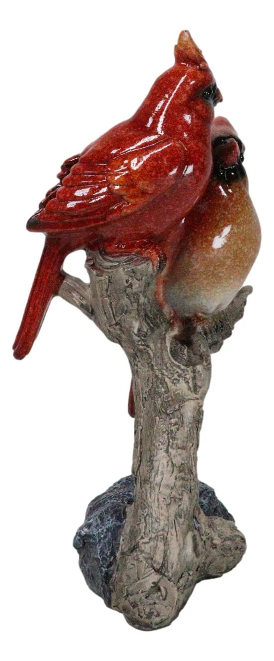 Northern Male and Female Red Cardinal Birds Perching On Tree Branch Figurine - Image 3