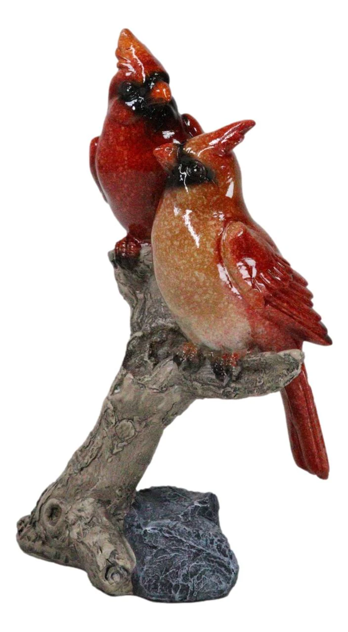 Northern Male and Female Red Cardinal Birds Perching On Tree Branch Figurine - Image 6
