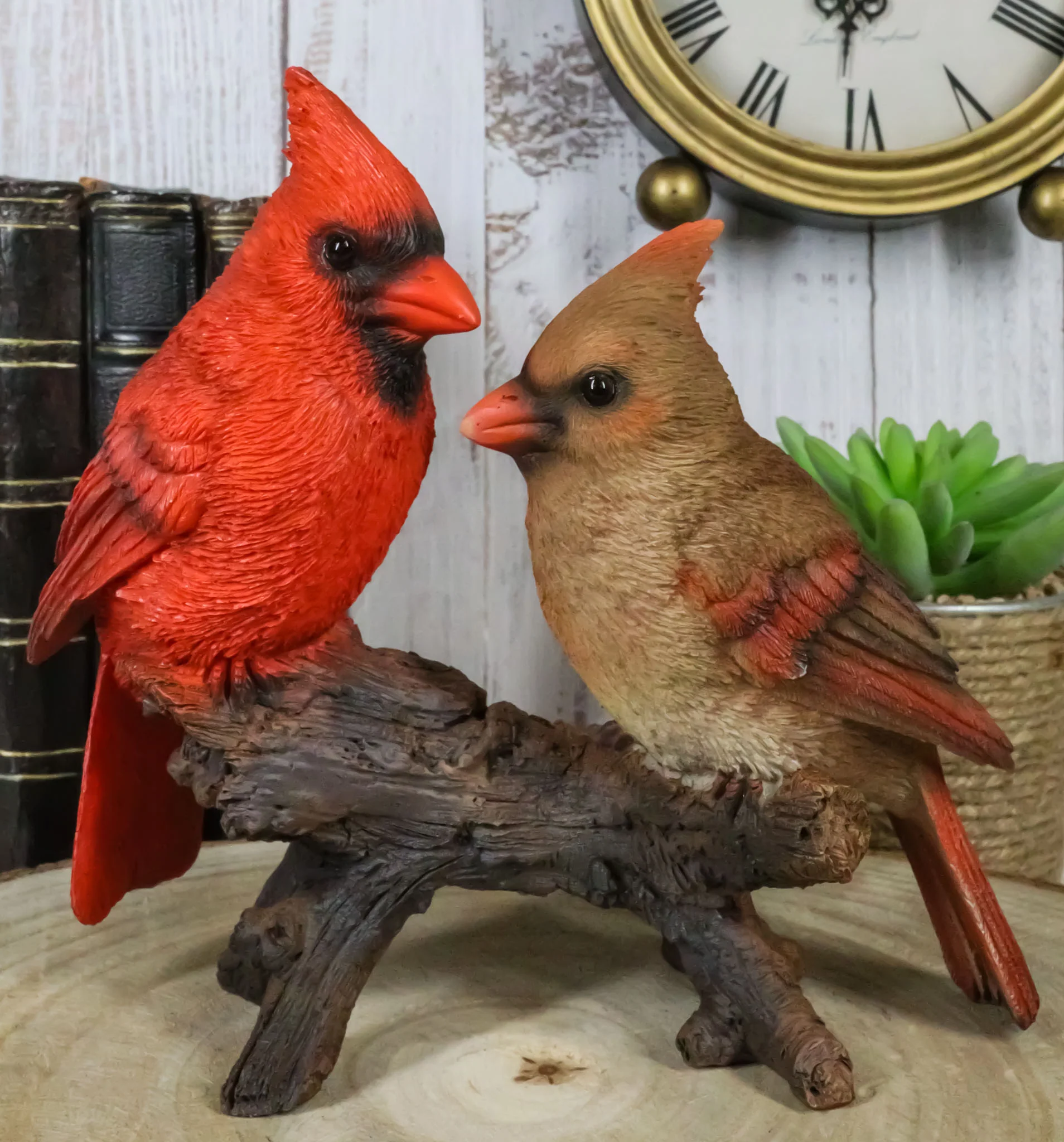 Northern Red And Brown Cardinal Male And Female Birds Couple On Branch Figurine - Image 10