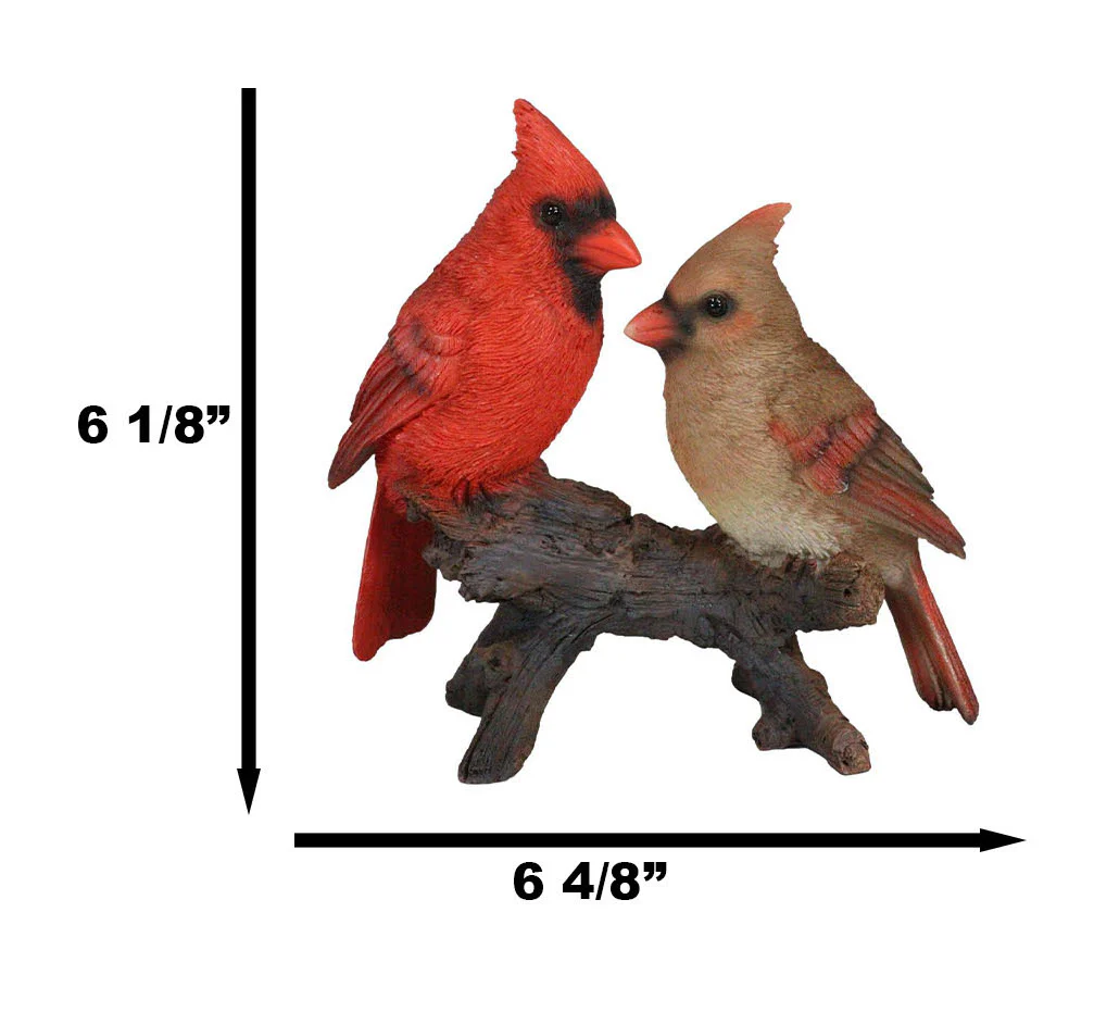Northern Red And Brown Cardinal Male And Female Birds Couple On Branch Figurine - Image 3