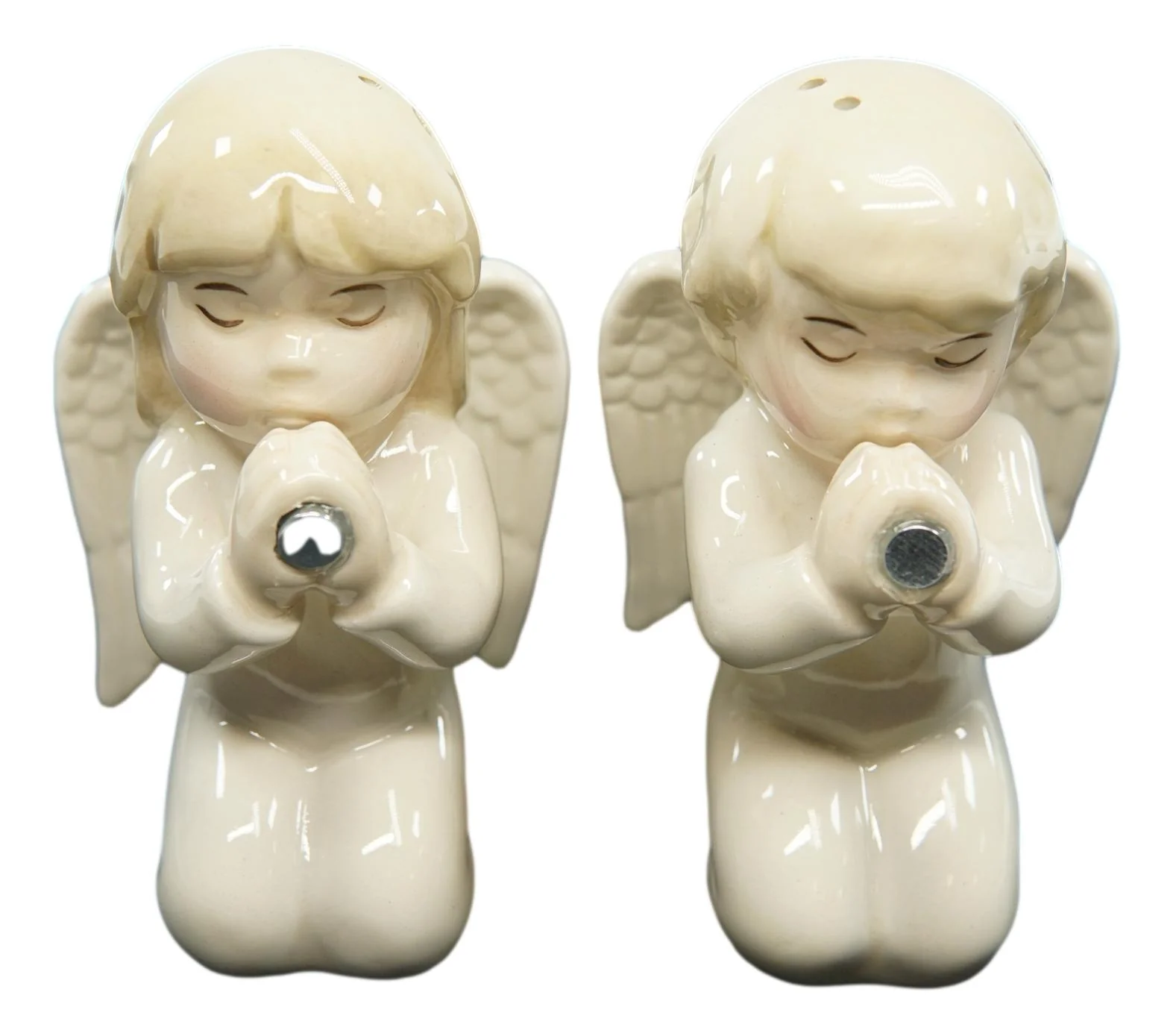 Ebros Nostalgic Praying Boy And Girl Angels Magnetic Ceramic Salt Pepper Shakers Set - Image 4