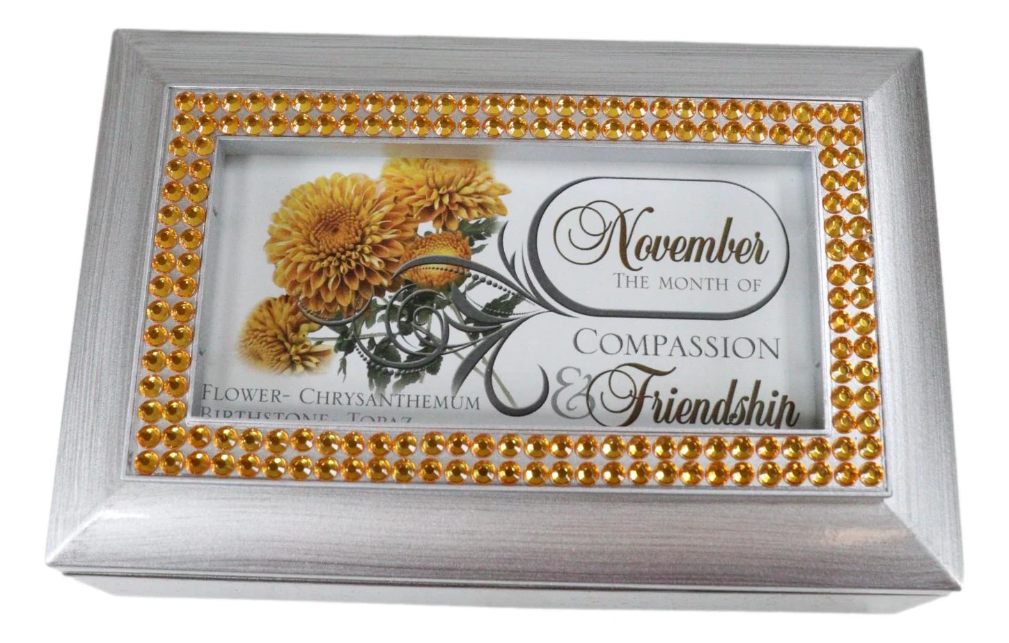 November Topaz Birthstones Compassion Friendship Silver Tone Musical Trinket Box - Image 3