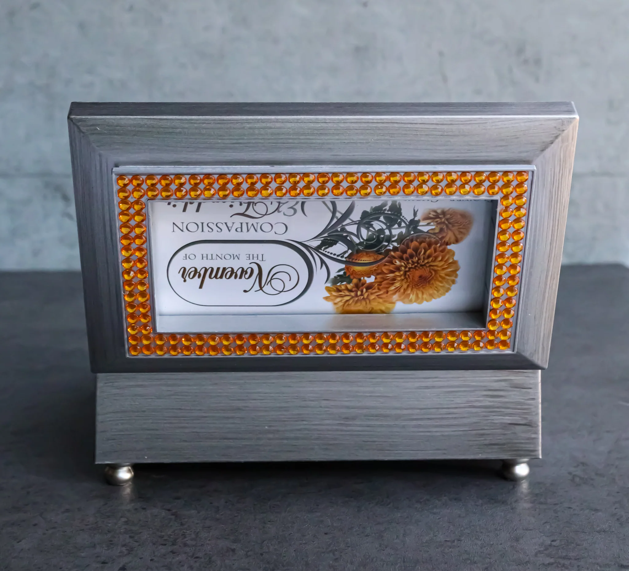 November Topaz Birthstones Compassion Friendship Silver Tone Musical Trinket Box - Image 8
