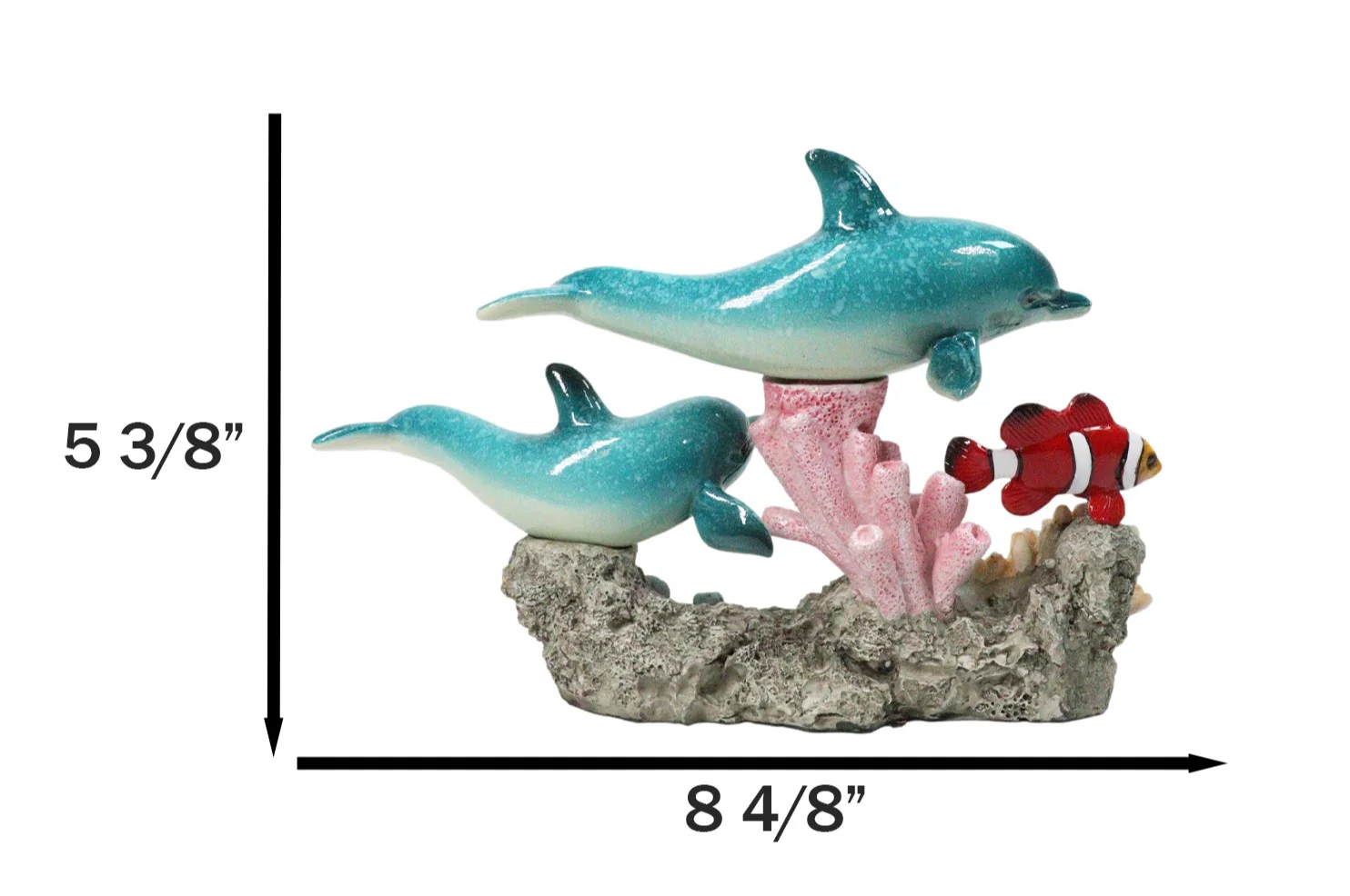 Ocean Blue Dolphins Clownfish Swimming By Coral Reef and Sea Anemone Figurine - Image 2