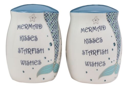 Ebros Marine Mermaid Kisses Starfish Wishes Ceramic Salt And Pepper Shakers Set - Image 3
