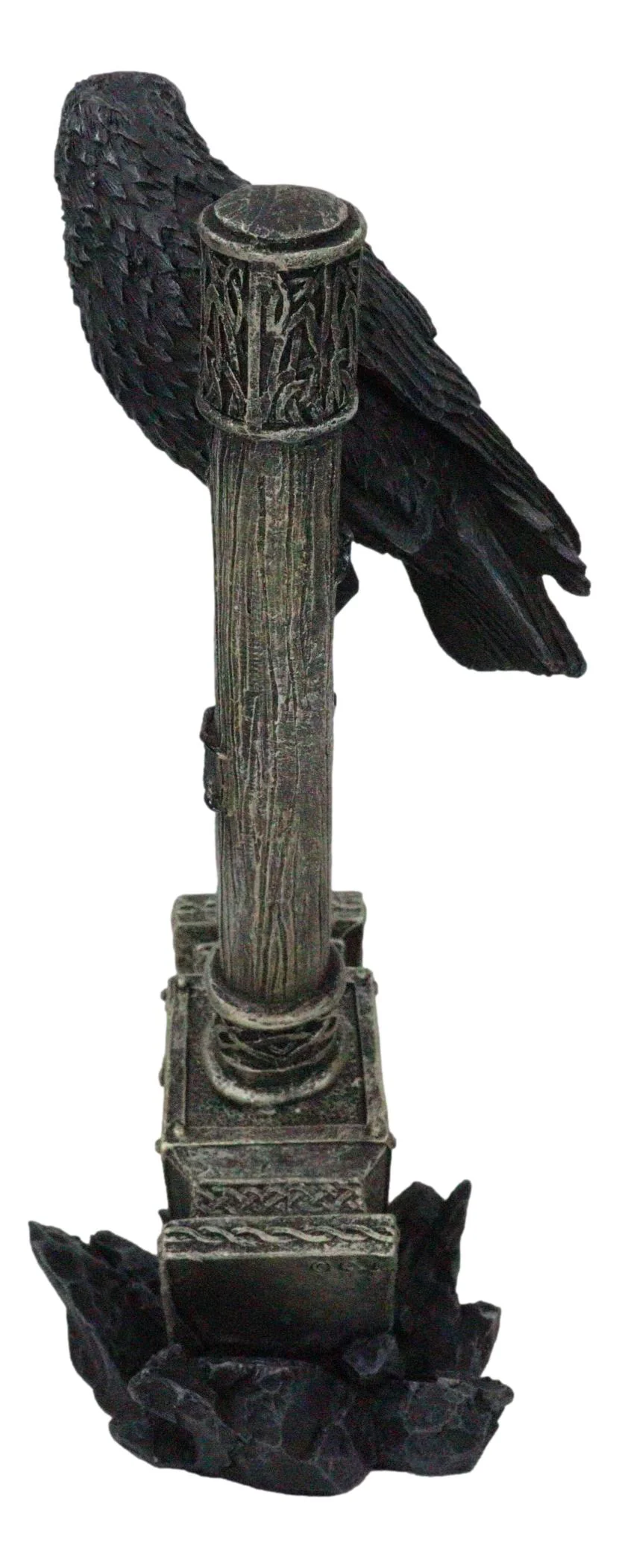 Odin Raven Perching On Thor Hammer Mjolnir With Viking Runes Skaldenmet Figurine - Image 3