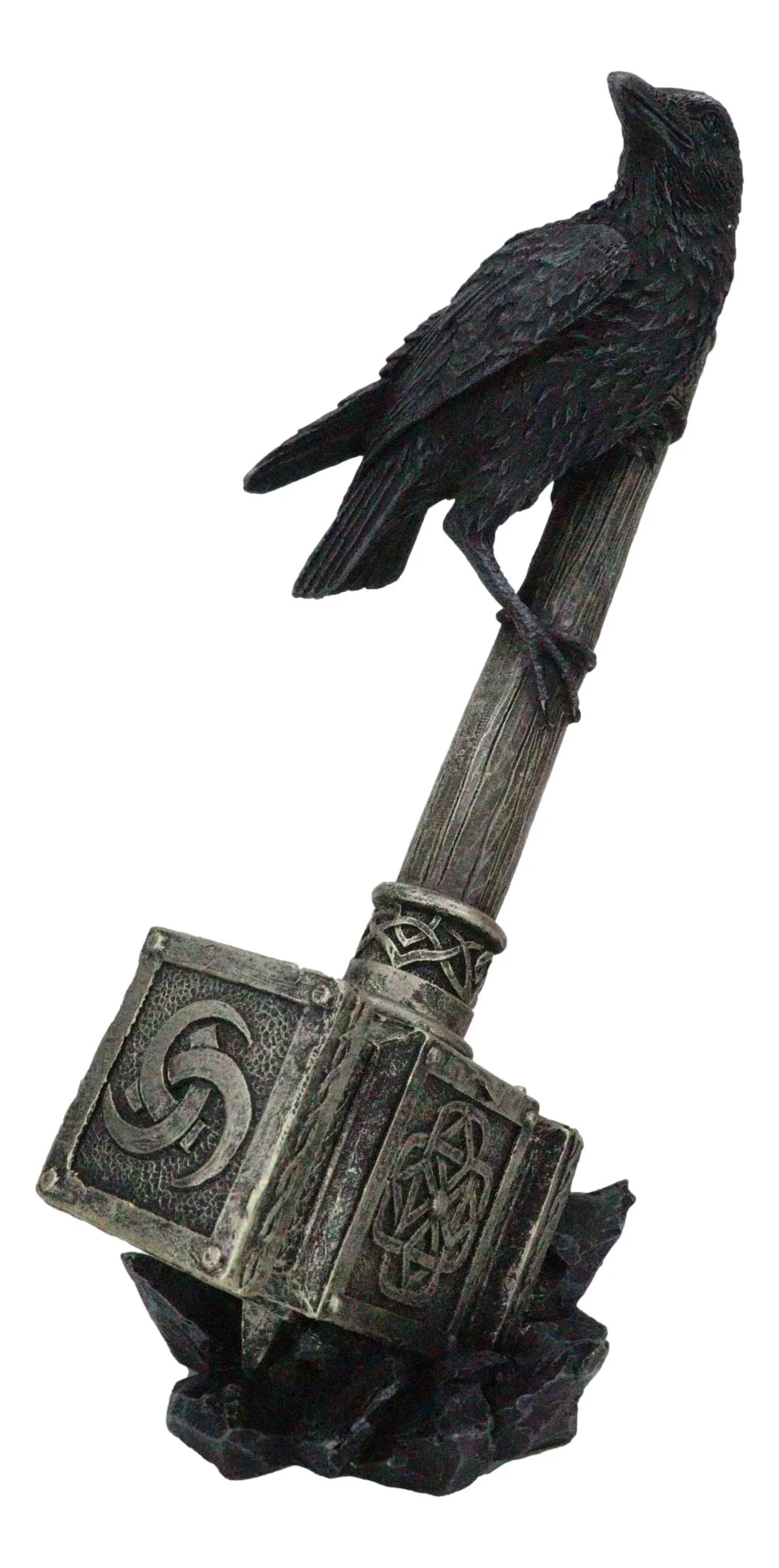 Odin Raven Perching On Thor Hammer Mjolnir With Viking Runes Skaldenmet Figurine - Image 4