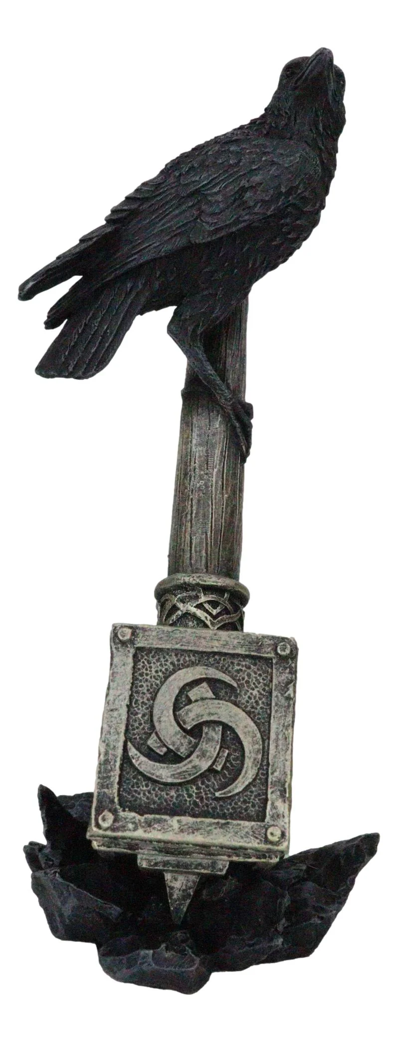 Odin Raven Perching On Thor Hammer Mjolnir With Viking Runes Skaldenmet Figurine - Image 5