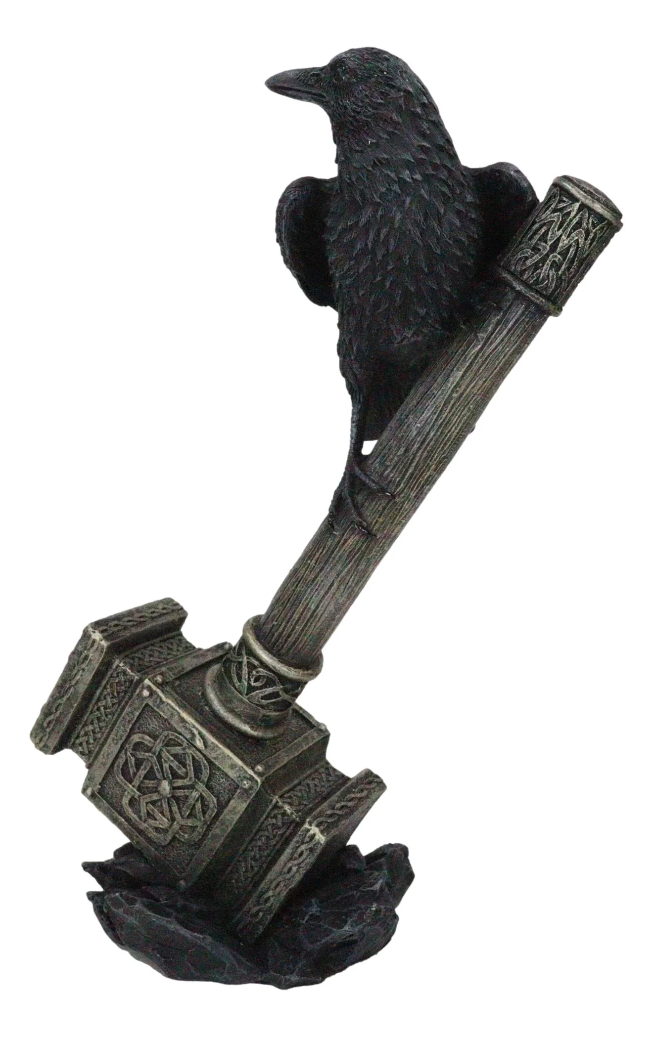 Odin Raven Perching On Thor Hammer Mjolnir With Viking Runes Skaldenmet Figurine - Image 6
