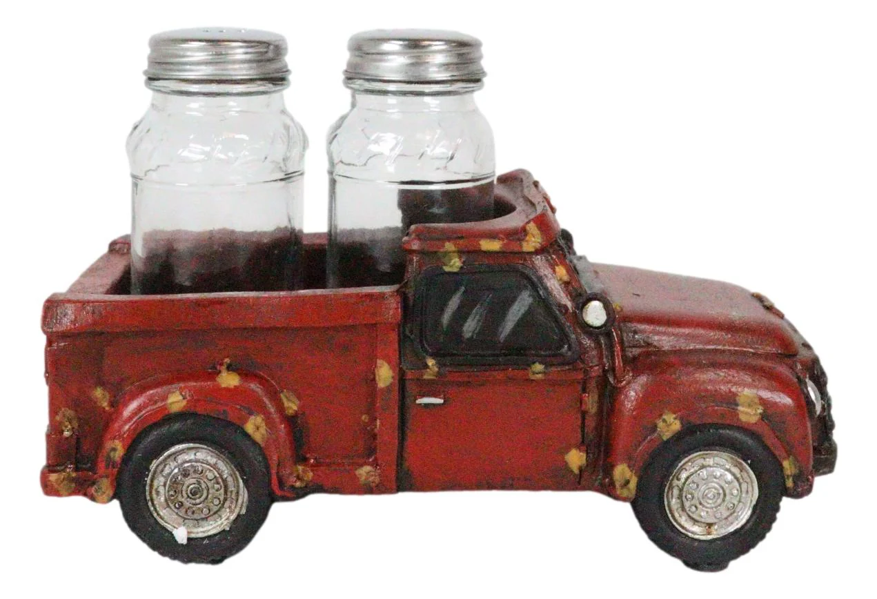 Old Fashioned Nostalgic Red Pickup Truck Holder For Glass Salt Pepper Shakers - Image 5