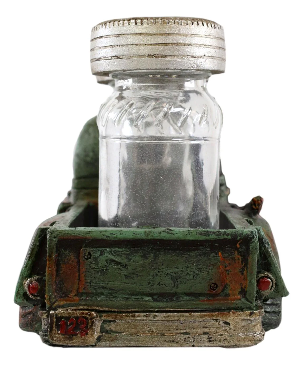 Old Fashioned Vintage Green Pickup Truck Figurine Holder W/ Salt Pepper Shakers - Image 4