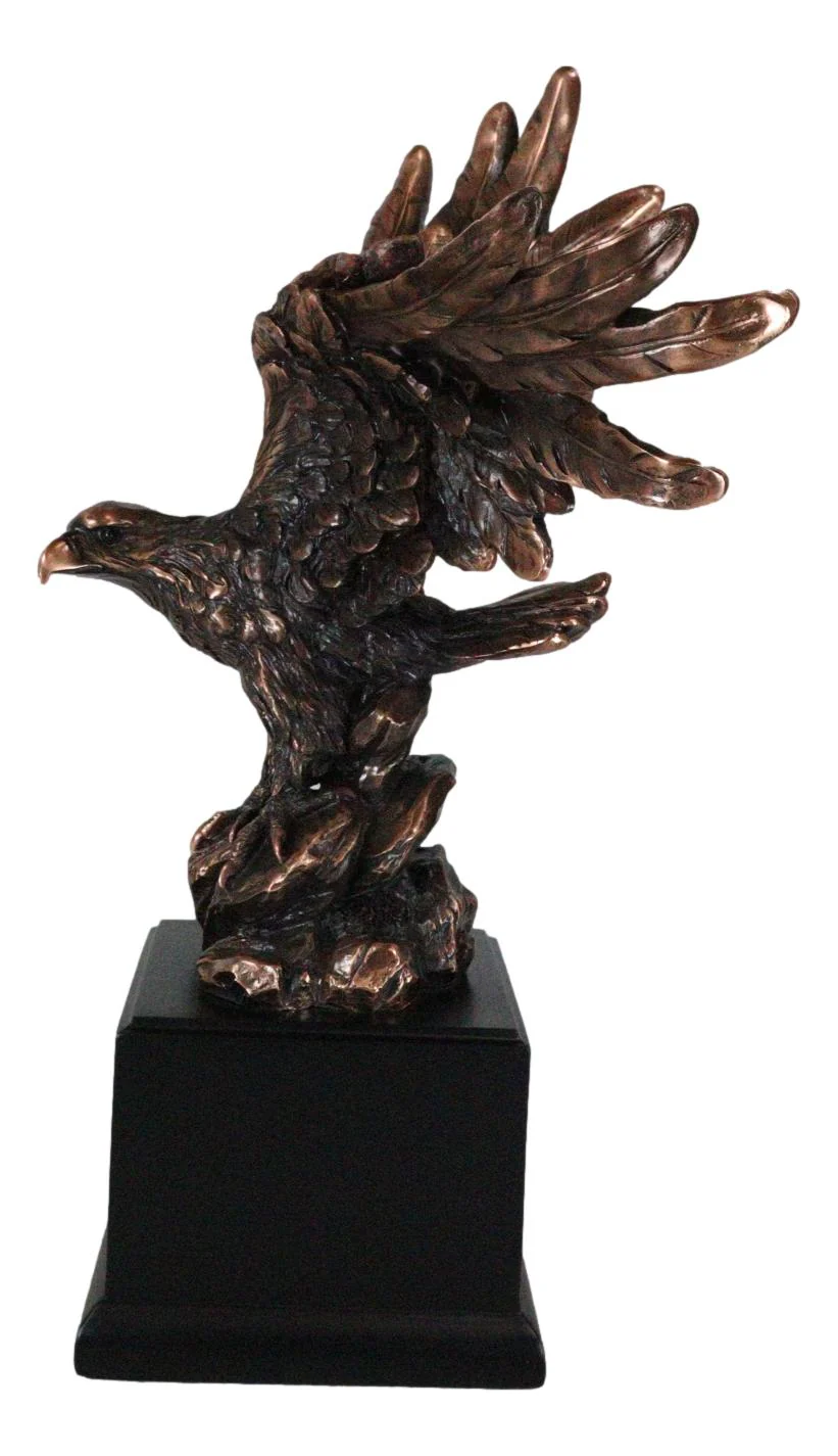 Open Winged American Bald Eagle Landing On Rock Steppes Figurine With Base - Image 2