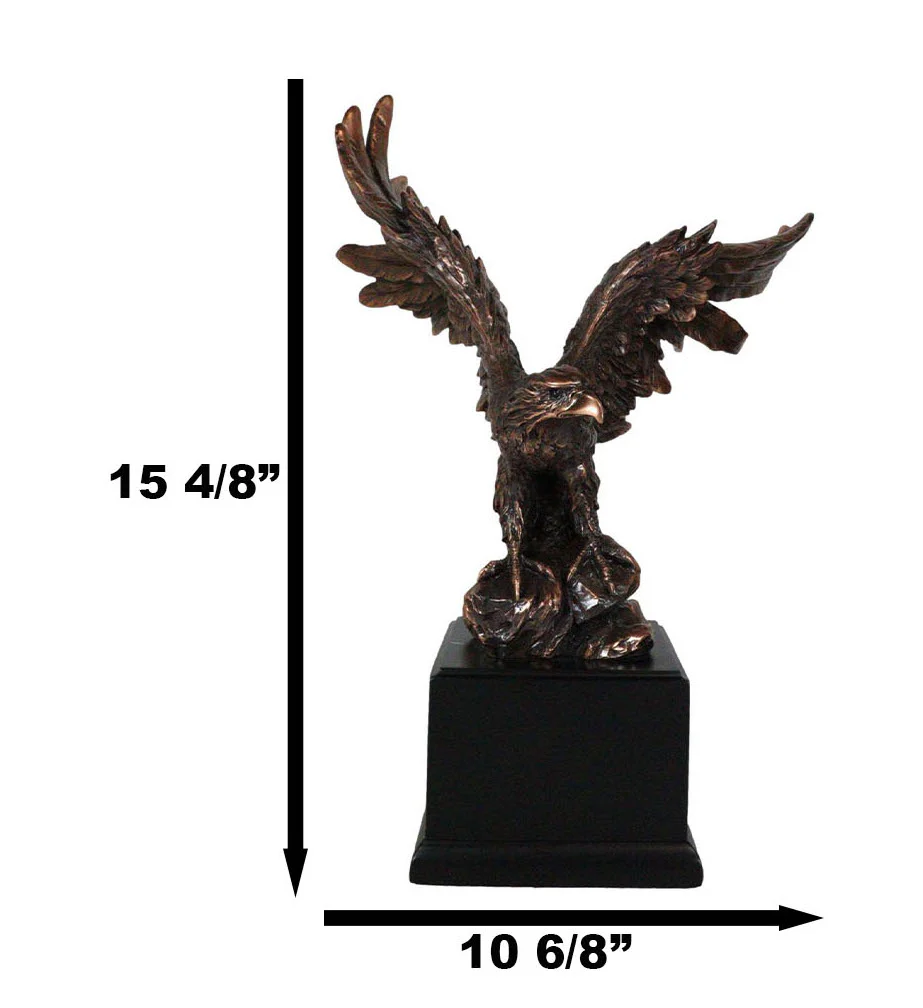 Open Winged American Bald Eagle Landing On Rock Steppes Figurine With Base - Image 3