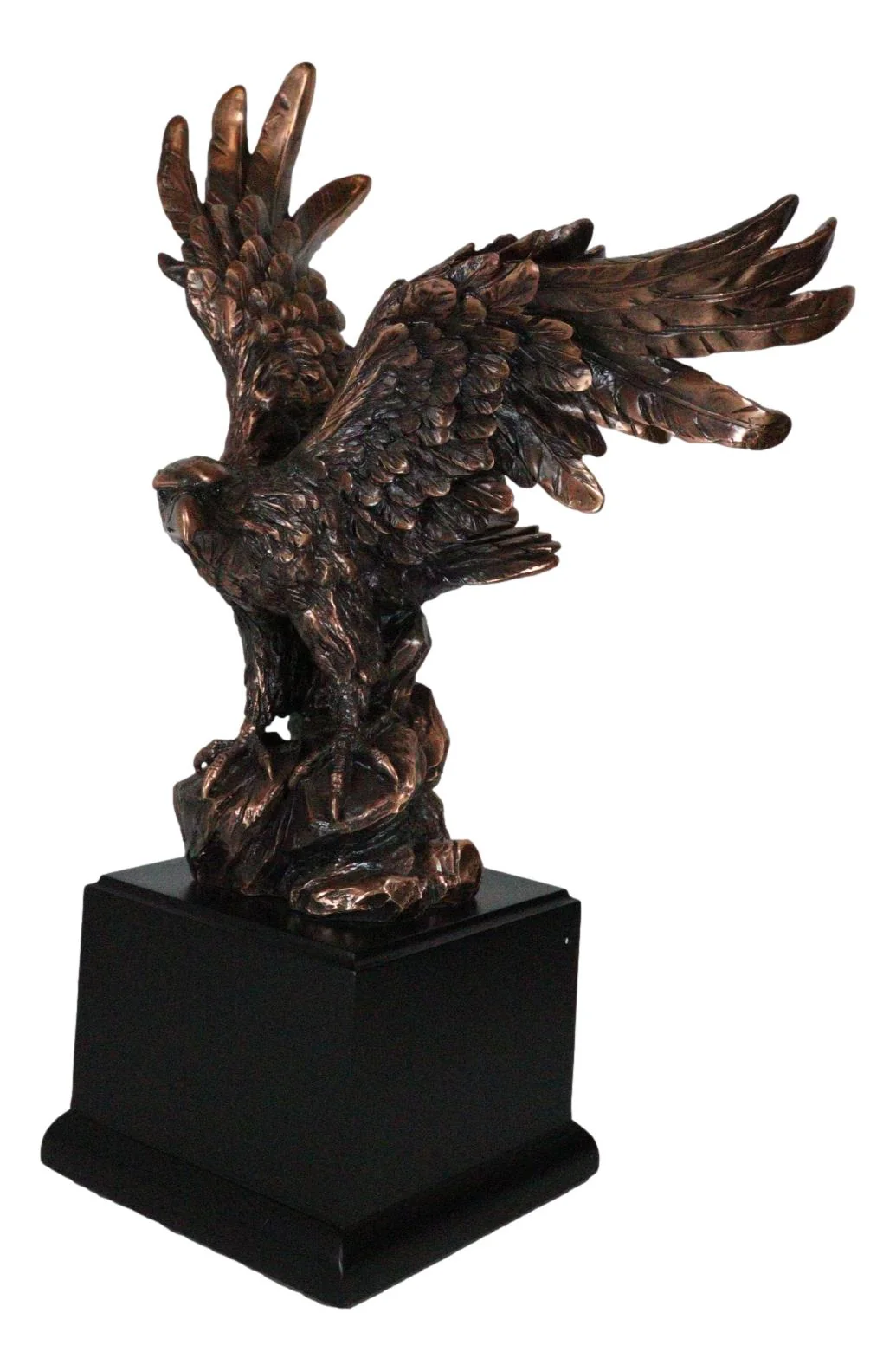 Open Winged American Bald Eagle Landing On Rock Steppes Figurine With Base - Image 4