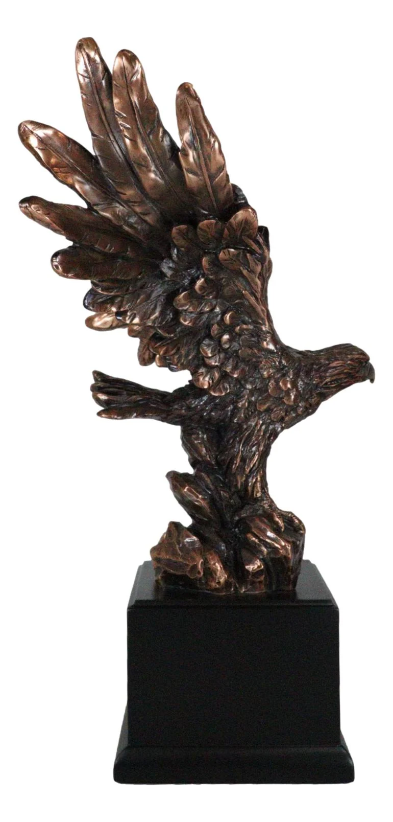Open Winged American Bald Eagle Landing On Rock Steppes Figurine With Base - Image 7