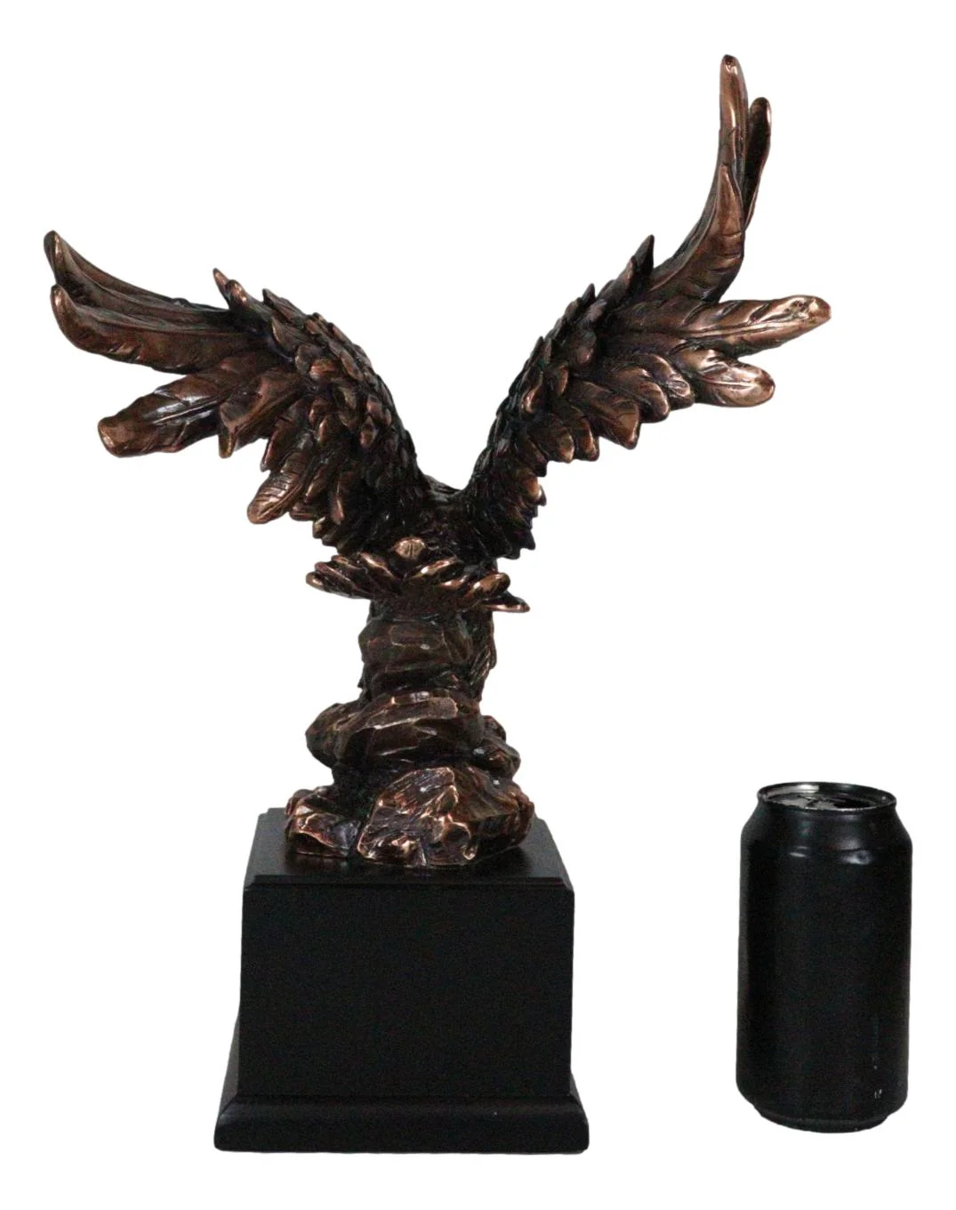 Open Winged American Bald Eagle Landing On Rock Steppes Figurine With Base - Image 8