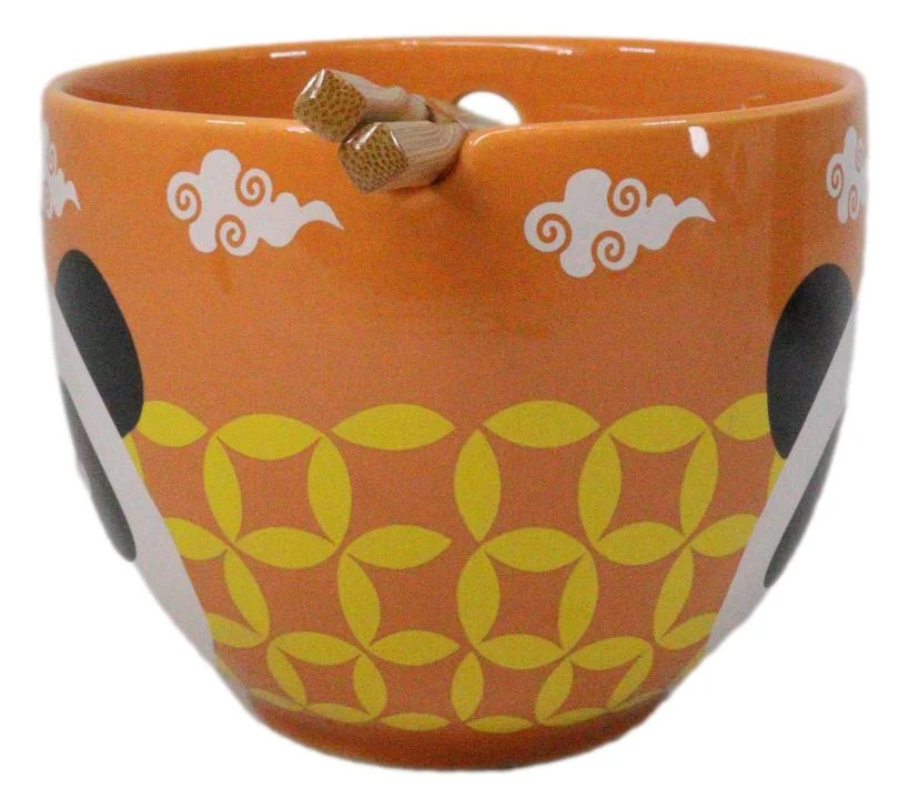 Orange Lucky Panda Bear Ceramic Donburi Ramen Soup Bowl With Chopsticks Set - Image 2