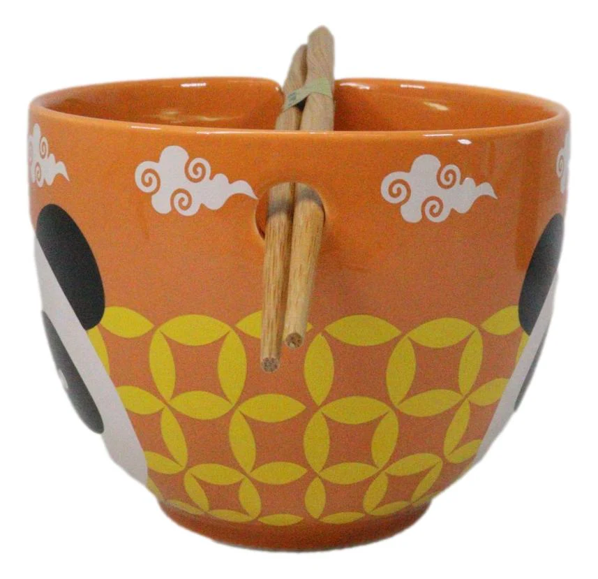 Orange Lucky Panda Bear Ceramic Donburi Ramen Soup Bowl With Chopsticks Set - Image 5