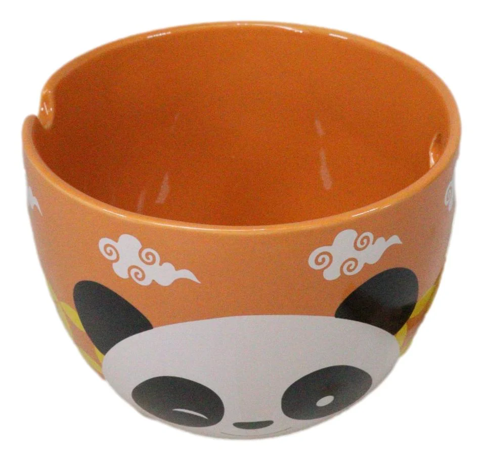Orange Lucky Panda Bear Ceramic Donburi Ramen Soup Bowl With Chopsticks Set - Image 6