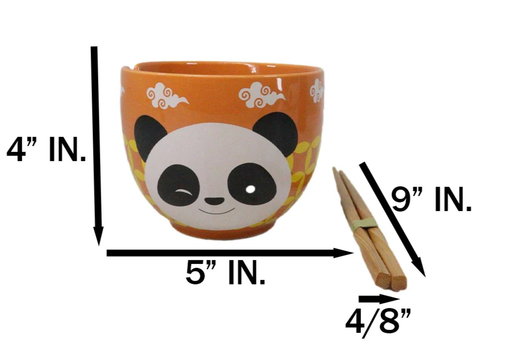 Orange Lucky Panda Bear Ceramic Donburi Ramen Soup Bowl With Chopsticks Set - Image 7