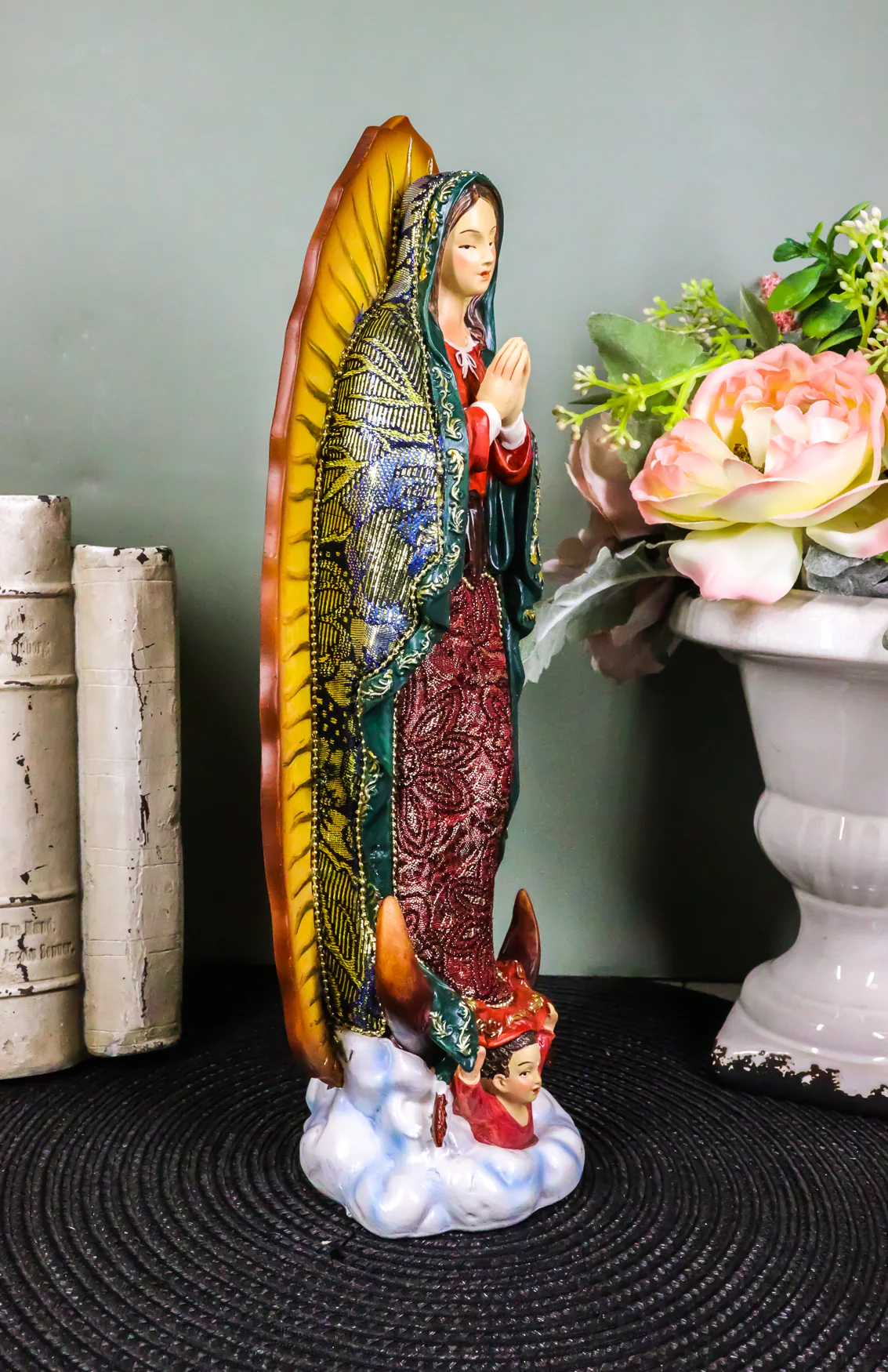 Our Lady of Guadalupe Virgin Mary Religious Statue Real Fabric Dress Collectible - Image 7