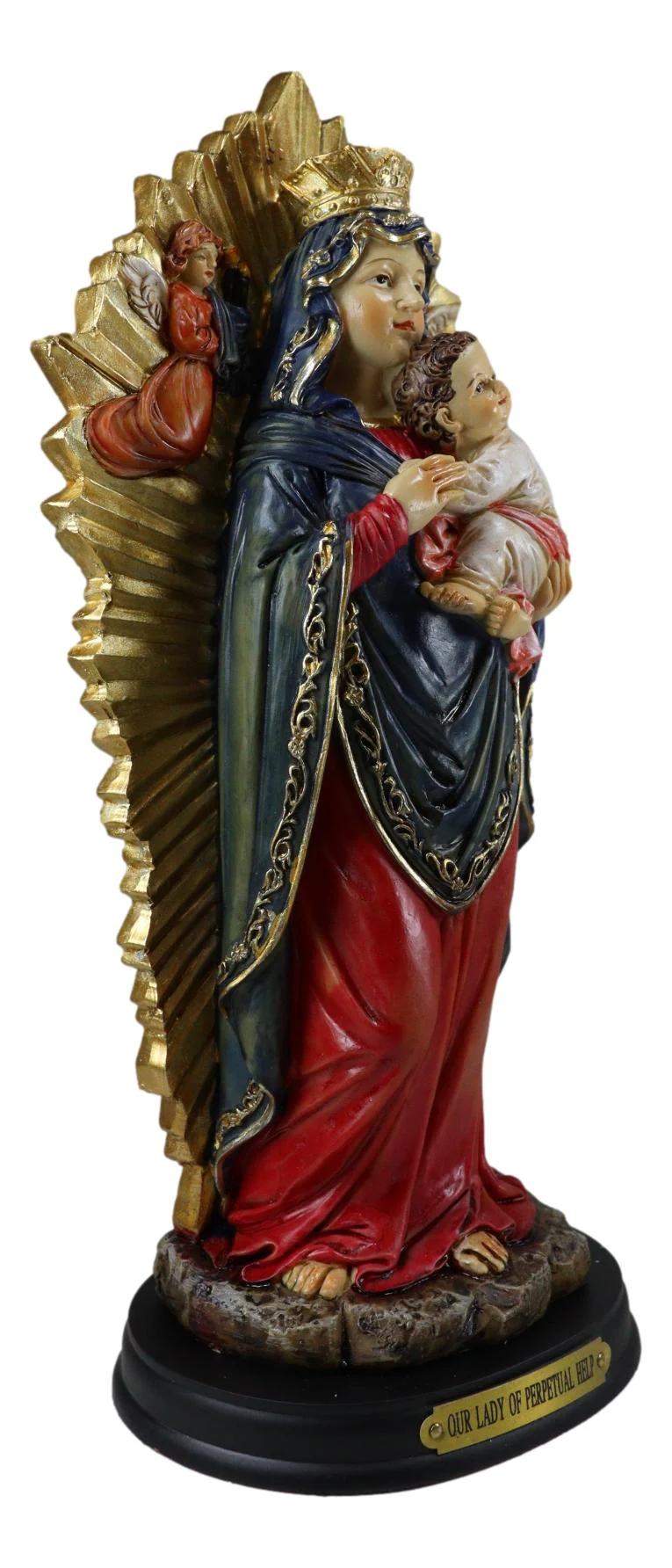 Our Lady of Perpetual Help Mother Mary With Baby Jesus Angels Catholic Figurine - Image 3