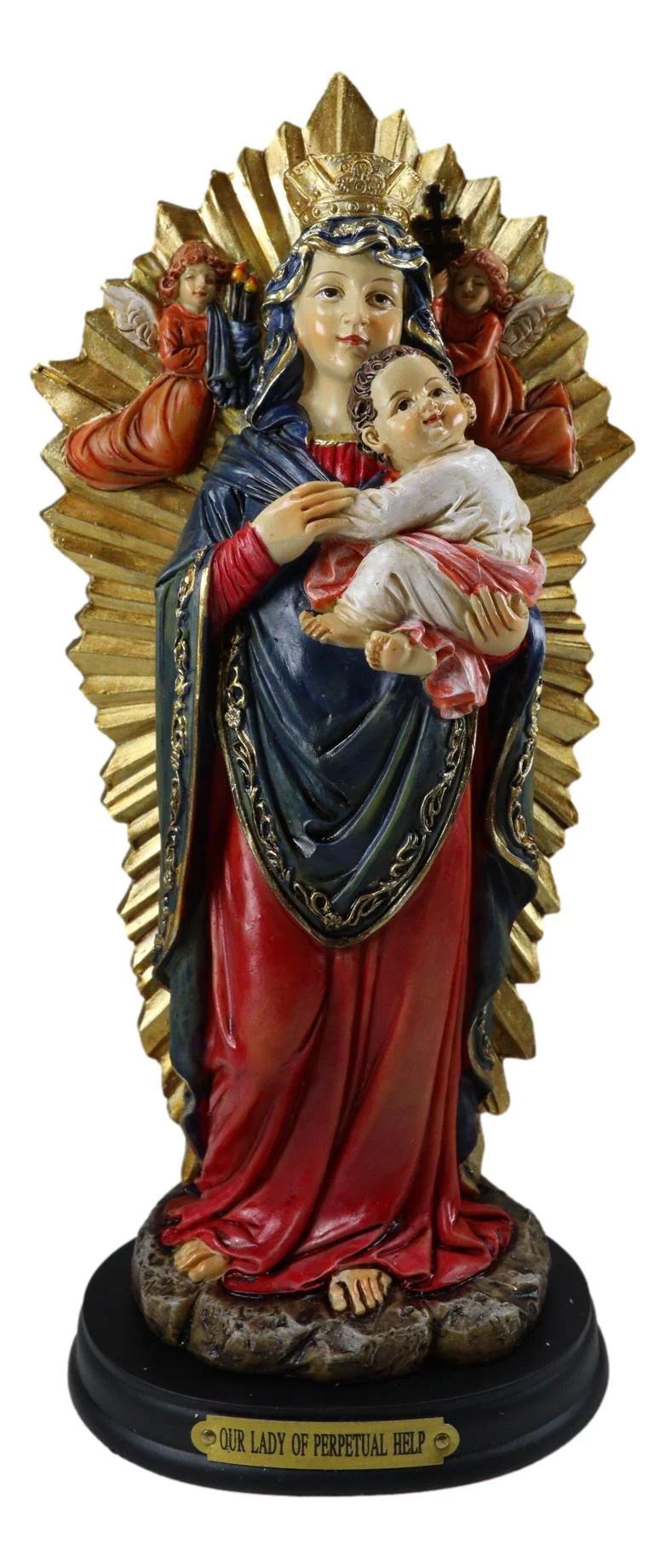 Our Lady of Perpetual Help Mother Mary With Baby Jesus Angels Catholic Figurine - Image 4