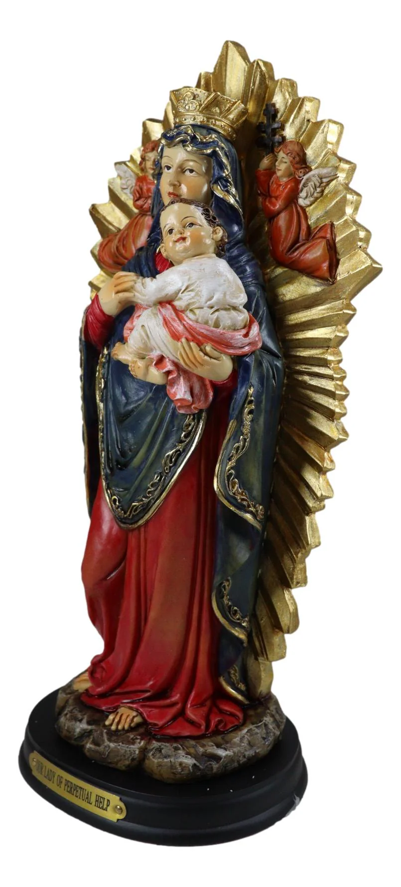 Our Lady of Perpetual Help Mother Mary With Baby Jesus Angels Catholic Figurine - Image 6
