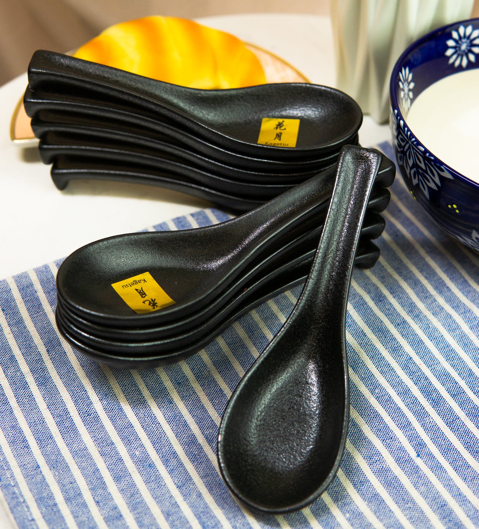 Pack Of 10 Artistic Textured Speckled Black Ceramic Zen Ladle Hook Soup Spoons - Image 6