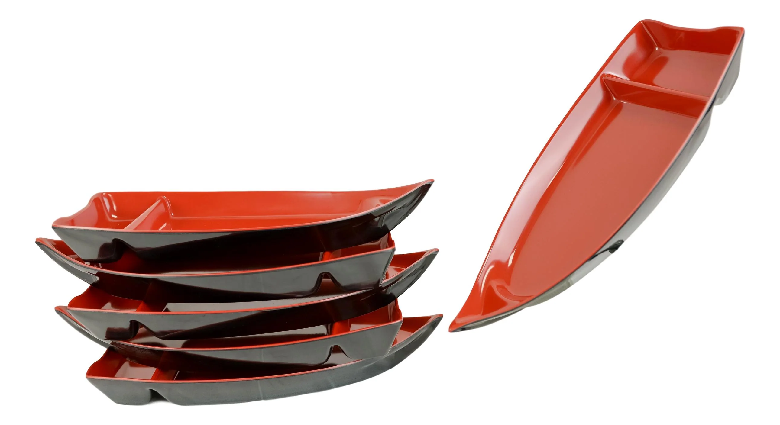 Pack Of 12 Japanese Omakase Style 10"L Red Melamine Sushi Boat Serving Plates - Image 2
