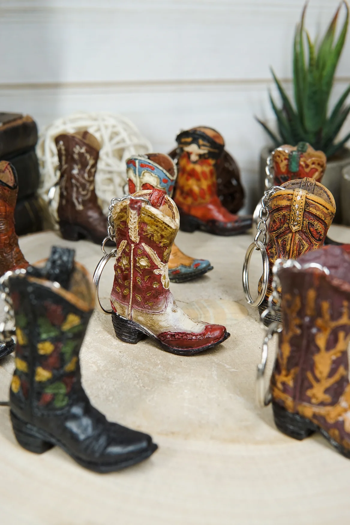 Pack of 12 Western Cowboy Cowgirl Faux Tooled Leather Boots Keychain Figurines - Image 4